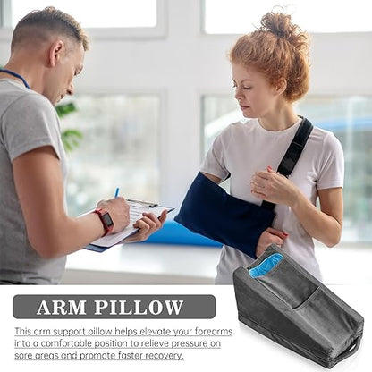 Buryeah Arm Pillow Arm Elevation Pillow with 2 Pockets, Soft Ergonomic Support Pillow for Elbow Arm Rest Wedge Pillow Broken Arm Gifts with High Density Foam for Recovery Sleeping Care(Dark Gray)
