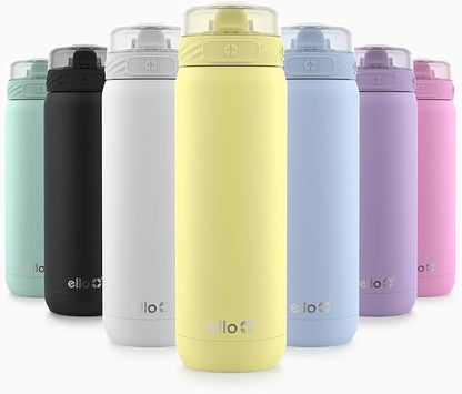 Ello Cooper 32oz Stainless Steel Water Bottle with Straw and Carry Handle, Double Walled and Vacuum Insulated Metal, Leak Proof Locking Lid with Soft Silicone Spout, Reusable, BPA Free, Lemonade