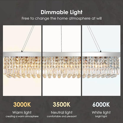 Siljoy 10-Light Modern Crystal Chandelier for Dining Room, Rectangular K9 Crystal Raindrop Chandelier, Rectangle Pendant Ceiling Light Fixture for Living Room Kitchen Island L47'' x W10'' x H10''