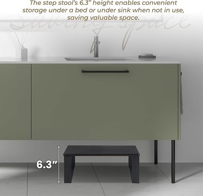 Wooden Step Stool - Heavy Duty One Step Stool - Holds up to 450Lb with Steel Frame for Kitchen/Bathroom/Bedside Step Stool (Walnut)