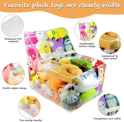 Clear Stuffed Animal Bean Bag Chair Cover for Kids, Waterproof Large Stuffable Beanbag Chair Cover, Creative PVC Plush Toys Storage, for Organizing Toddler & Children Rooms Soft Stuff Animal