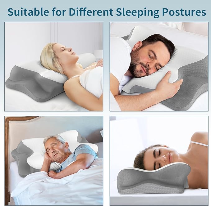 Cervical Neck Pillow - Cooling Pillow for Neck Pain Relief, Ergonomic Contour Side Sleeper Pillow for Sleeping, Orthopedic Memory Foam Pillows for Back & Stomach Sleepers with Pillowcase