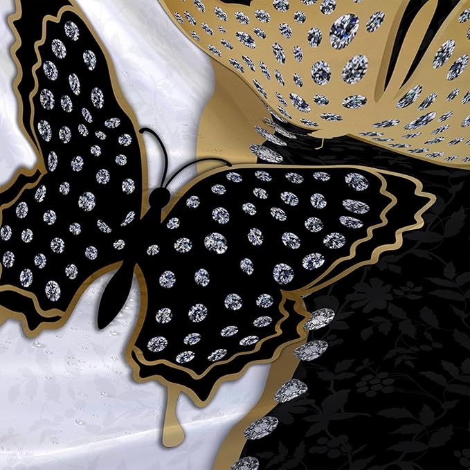 AILONEN Butterfly Shower Curtain for Bathroom Black and White Floral Printed Butterfly Bath Curtain 72" W*72" H Polyester Fabric Waterproof Bathroom Curtain with 12 Hooks