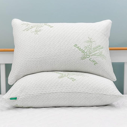 Queen Size Rayon Derived from Bamboo Pillow, Shredded Memory Foam Bed Pillows Sets for Side, Back, Stomach Sleepers, Washable Cover, Cooling and Adjustable, (Queen (Pack of 1)