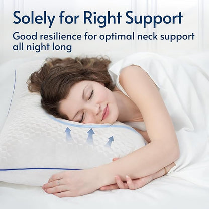 viewstar Memory Foam Pillows Queen Size Set of 2, Adjustable Firm Pillows for Side Back Stomach Sleepers, Shredded Gel Pillows for Sleeping 2 Pack with Washable Removable Cover 19"x 28"