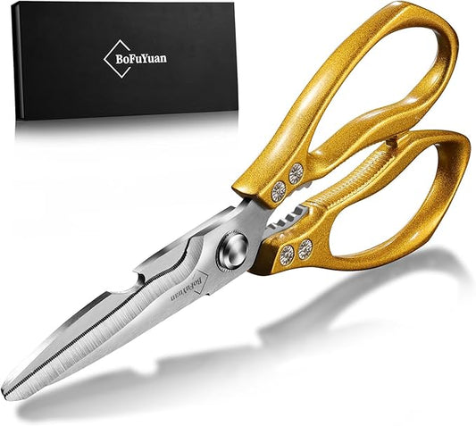 Kitchen Shears for Food Heavy-Duty: Multipurpose Kitchen Shears for Cutting Chicken, Bone, Meat, Food, (9'' Gold)