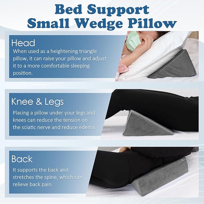 Small Wedge Pillow, Wedge Pillow for Bed Sores, Positioning Pillow, Positioning Wedge, Yoga Wedge Pillow, Mini Wedge Pillow for Laptop, Small Wedge Pillow for Chair (1 Unit, Grey)