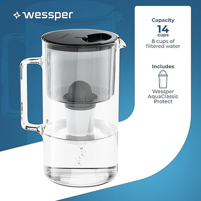 D2 Borosilicate Black Glass Water Filter Pitcher Crystal Clear Hydration 8-Cup Capacity | 2in1 Water Purifier Pitcher and Stylish Water Carafe | Efficient Filtration for Pure, Refreshing Water