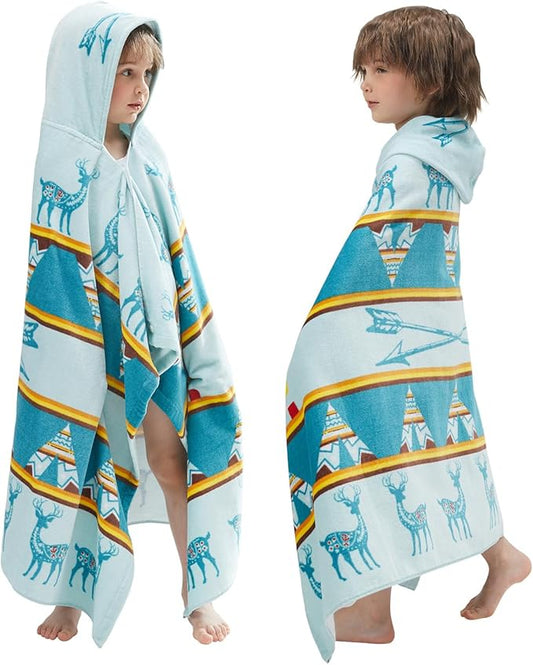 BANGSAUR Kids Hooded Bath Beach Towel, 100% Cotton 50"x30" Wrap, Toddlers Girls Boys 3-12 Years Coverup(Christmas Green)