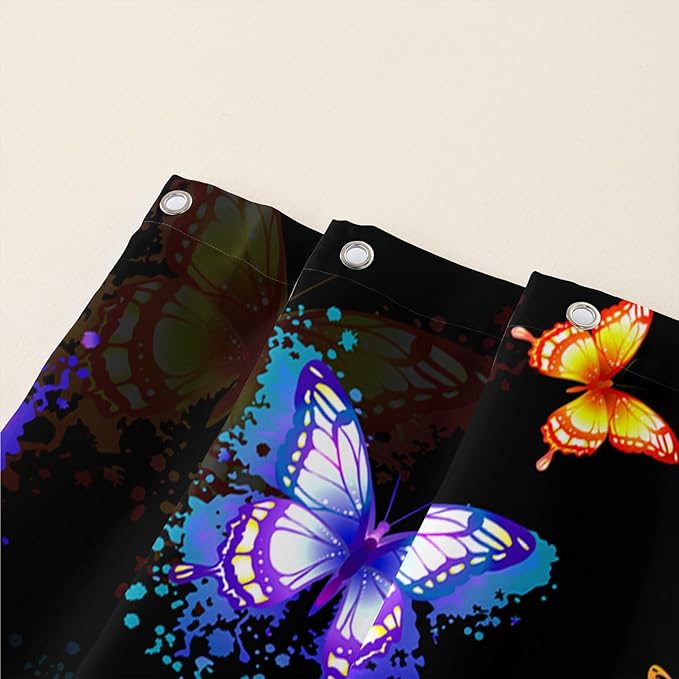 AILONEN Butterfly Shower Curtain for Bathroom, Colorful Butterfly Polyester Waterproof Bath Curtain,Modern Fashion Minimalist Shower Curtain with 12 Plastic Hooks,Black 36" W*72" H