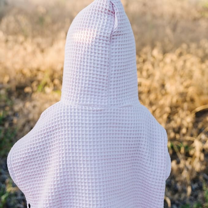 Hooded Towel for Kids | Snaps into a Poncho | Organic Cotton Waffle | Lightweight and Absorbent | Bath, Beach, and Pool | Multiple Colors | (Medium (3-6 Yrs), Cherry Blossom)