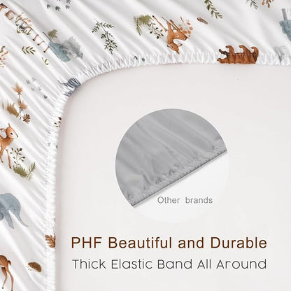 PHF Soft Mini Crib Sheet Set, 2 Pack Silky Comfy Pack N Play Sheets for Boys Girls, Universal Fit for Pack N Play, Playard and Mini Crib Mattresses, Woodland