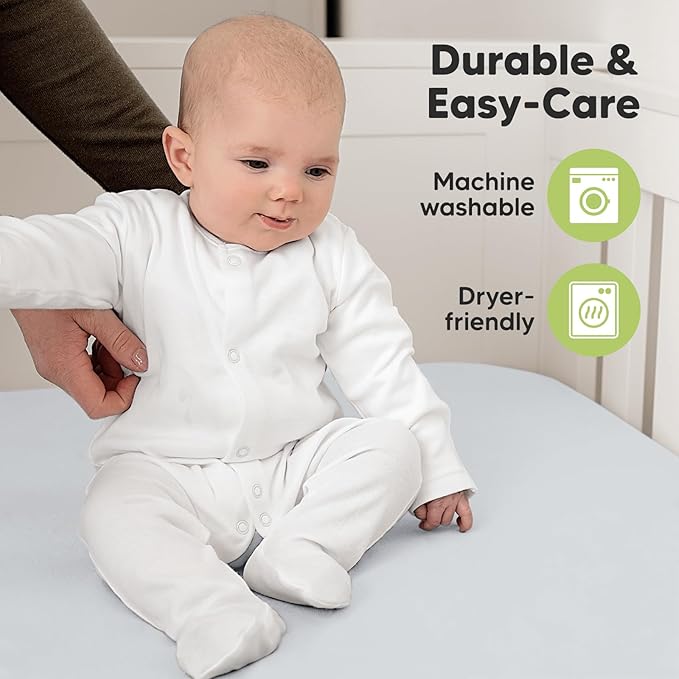 2-Pack Organic Crib Sheets for Boys, Girls - Jersey Fitted Crib Sheet, Baby Crib Sheets Neutral, Crib Mattress Sheet, Cotton Crib Sheets, Breathable Crib Sheet, Baby Mattress Sheets (Hazy Blue)