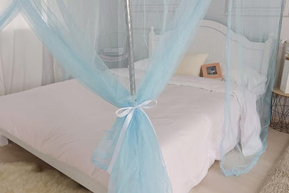 Bed Canopy, Princess Bed Curtain Net for Girls & Adults, Three-Doors Rectangular Lace Dome Netting (Blue, King)