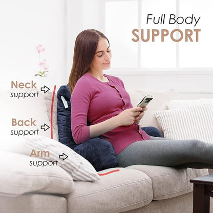 Nestl Reading Pillow Standard Bed Pillow, Back Pillow for Sitting in Bed Shredded Memory Foam Chair Pillow, Reading & Bed Rest Pillows Navy Blue Back Pillow for Bed, Bed Chair Arm Pillow with Pockets