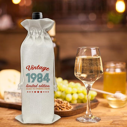 40th Birthday Gifts Wine Bag Congratulations Gifts for Men Women Mom Dad 1984 with Time Information Wine Gift Bag