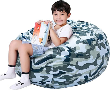 Lukeight Stuffed Animal Storage Bean Bag Chair Cover for Kids, Zipper Beanbag Chair Cover for Organizing Toddler and Kids' Rooms Plush Toys (Camo Velvet, X-Large)