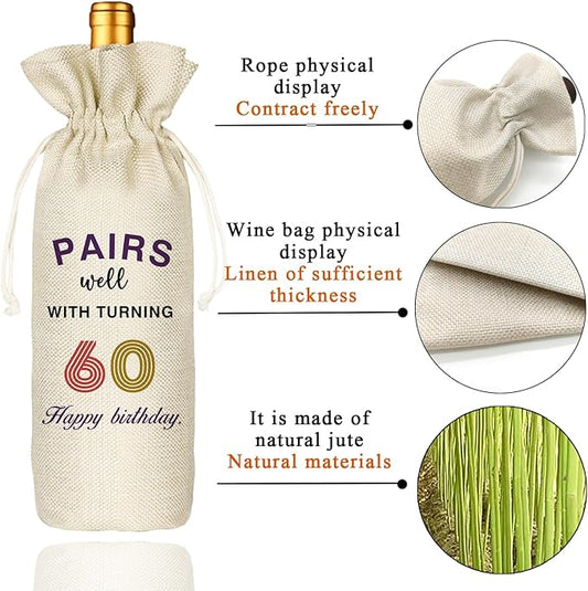 60th Birthday Gift for Women Men,60th Birthday Wine Bag,1964 Birthday Wine Bag,60 Years Old Birthday Party Decor Gift (60 BIRTHDAY)