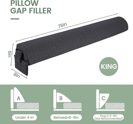 Bed Wedge Pillow Headboard/Bed Gap Filler/Mattress Gap King Size 76"×8"×6" Filler Firm Support Pillow to Fill The Gap (0-6") Between Your Headboard and Wall
