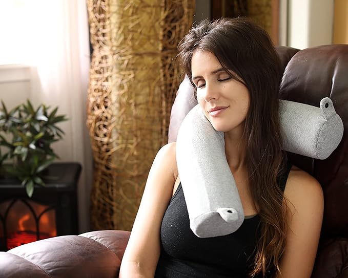 Dot&Dot Twist Memory Foam Travel Pillow for Airplanes - Travel Neck Pillow for Sleeping - Airplane Pillow for Neck Support, Chin, Lumbar and Leg - Adjustable, Bendable Neck Roll Pillow (Purple)