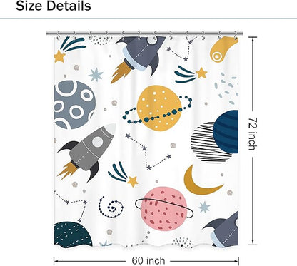 Kids Boys Space Shower Curtain 60Wx72L Inch Cute Cartoon Pink Planet Universe Funny Galaxy Rocket Star Moon Girl Cosmos Lovely Nursery Bathroom Set Bath Curtain Bathtub Accessories Home Decor