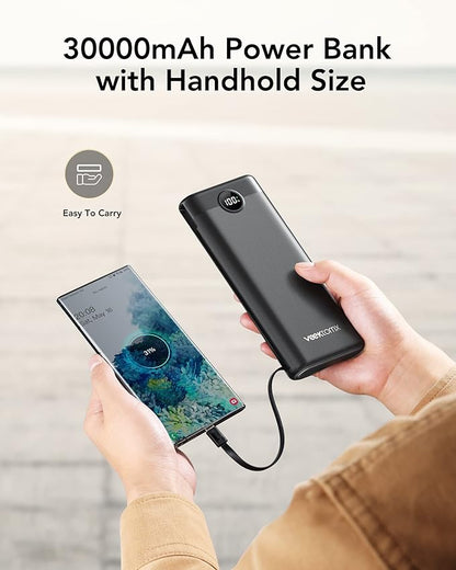 VEEKTOMX Power Bank 30000mAh, 22.5W Fast Charging Portable Charger built in cables, USB C Battery Pack, External Travel Battery Bank Compatible with iPhone, Samsung, Android Devices for Travel(1 Pack)