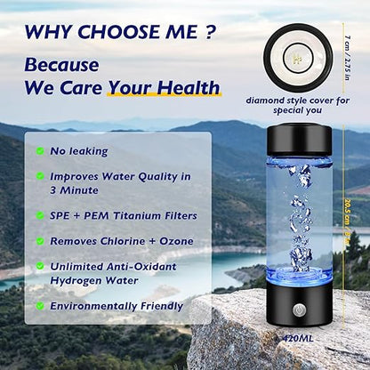 Hydrogen Water Bottle - Rechargeable High Concentration Hydrogen Generator, Portable Design, Food-Grade Materials, Easy to Use and Clean, 420ml