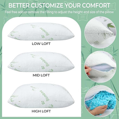Suzile 6 Pack Shredded Memory Foam Pillows Standard Size Bulk 20 x 26 Inch Adjustable Hotel Bed Pillows Set for Neck and Shoulder Pain with Washable Cover for Side Back Stomach Sleepers