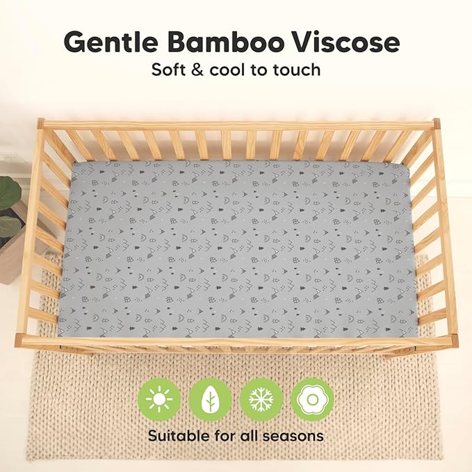 2-Pack Waterproof Crib Sheets for Boys, Girls - Viscose Derived from Bamboo Crib Sheets Neutral, Crib Mattress Protector Sheet, Soft Toddler Bed Sheets, Fitted Baby Crib Sheets Girl, Boy (Woodland)
