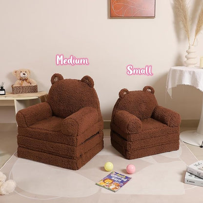 Foldable Kids Sofa, Sherpa Teddy Bear Toddler Couch with Tri Folding Foam Cushions, Comfy Kids Couch for Kids Age 18 Months and Up