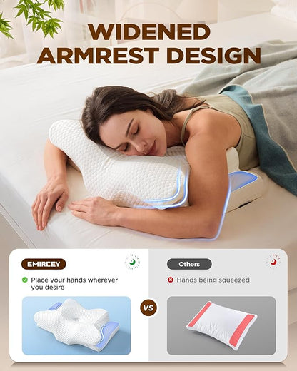 Cervical Neck Pillow for Pain Relief, Adjustable Memory Foam Pillows for Side Back Stomach Sleeper, Orthopedic Contour Bed Pillow