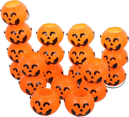 Toyvian Mini Halloween Portable Pumpkin Bucket, 20PCS 2.75 inches Small Halloween Pumpkin Candy Buckets Children Trick or Treat Bags