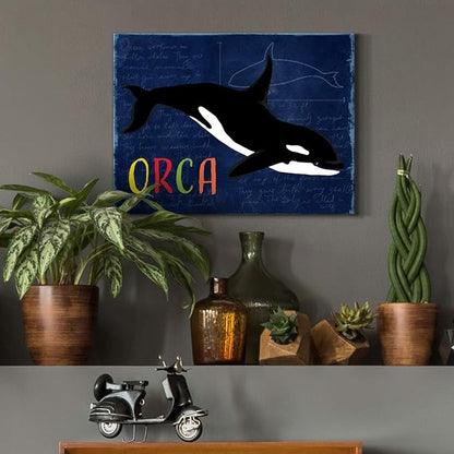 Renditions Gallery Canvas Animal Wall Art Modern Decorations Paintings Colorful Playful Orca Abstract Black & White Vibrant Artwork Canvas Prints for Kids Bedroom Nursery - 8"x12" LT33