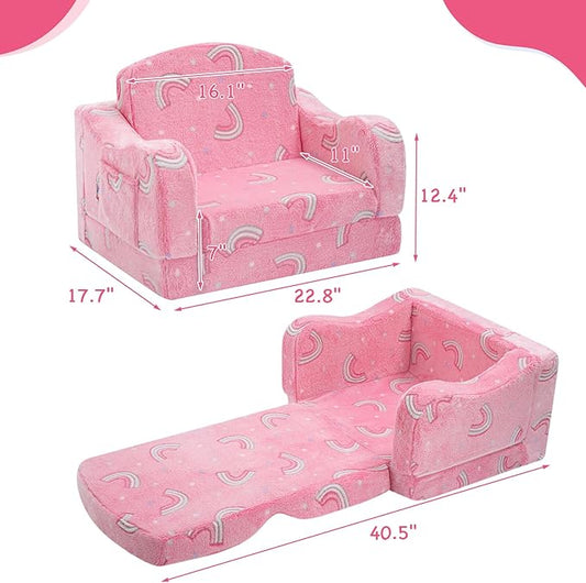 Thick Comfy Toddler Chair and Couch for Kids,2-in-1 Soft Plush Fold Out Sofa for Children,Convertible Couch to Lounger for Toddler