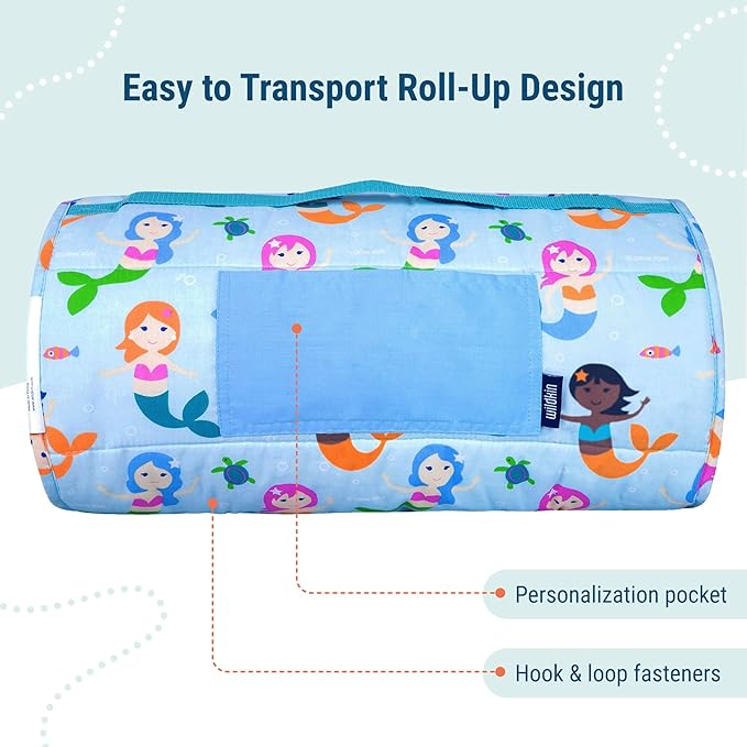 Wildkin Original Nap Mat with Reusable Pillow for Boys & Girls, Ideal for Sleepovers, Equipped with Hook & Loop Fastener, Made from Cotton Blend Materials - Nap Mat for Kids