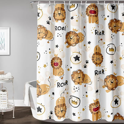 AILONEN Cute Lion Shower Curtain for Bathroom, Children Kwwaii Animal Bathroom Curtain Decor,Printed Bath Curtain for Boys Girls 48" W*72" H Polyester Waterproof Bathroom Curtain with 12 Hooks