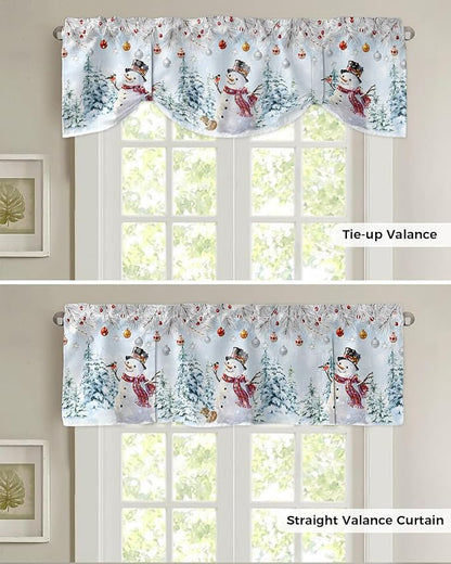 Snowman Blackout Tie Up Valance Curtains for Kitchen Windows Blue Merry Christmas Tree Red Balls Squirrel Window Toppers Balloon Shades for Living Room/Bathroom/Bedroom,1 Panel, 42" X 18", Winter