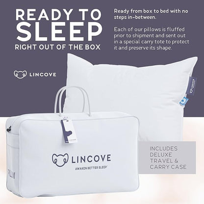 Lincove Signature 100% Natural Canadian White Down Luxury Sleeping Pillow - 800 Fill Power, 500 Thread Count Cotton Shell, Made in Canada, Standard - Firm, 1 Pack