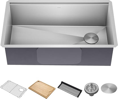 Kraus KWU110-32 Kore inch Undermount 16 Gauge Single Bowl Stainless Steel Kitchen Integrated Ledge and Accessories (Pack of 5), 32 Inch, 32"-Workstation Sink