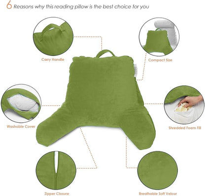 Nestl Reading Pillow for Kids, Small Bed Pillow, Back Pillow for Sitting in Bed, Memory Foam Chair Pillow, Reading & Bed Rest Pillows, Calla Green Back Pillow for Bed, Arm Pillow with Pockets