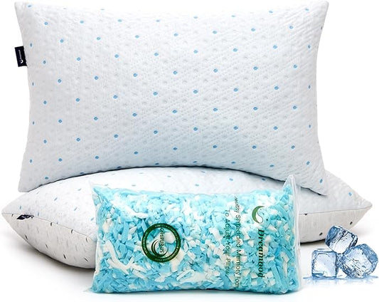Cooling Standard Pillows Set of 2 Adjustable Height & Firmness Shredded Memory Foam Bed Pillows for Sleeping with Soft Cover Sleeping Pillows for Adults for Side Back Stomach Sleeper