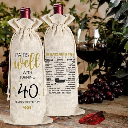 YAANUNULU 40th Birthday Gifts for Women Men, 40 Years Old Birthday Wine Bag Gifts, 40th Birthday Decorations, 1984 Birthday Gift, Happy 40th Birthday Party Wine Bag Gifts, Pairs Well With Turning 40