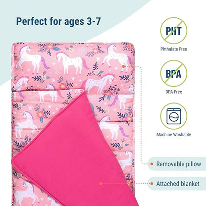 Wildkin Original Nap Mat with Reusable Pillow for Boys & Girls, Ideal for Sleepovers, Equipped with Hook & Loop Fastener, Made from Cotton Blend Materials - Nap Mat for Kids