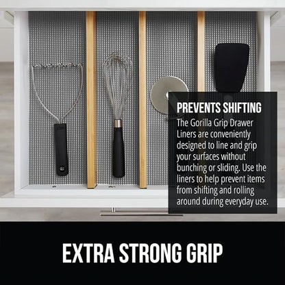 Gorilla Grip powerGRIP Drawer Shelf and Cabinet Liner, Thick Strong Hold, Non-Adhesive Liners Protect Kitchen Cabinets and Cupboard, Bathroom Drawers, Easy Install, Breathable Mat, 20" x30', Gray