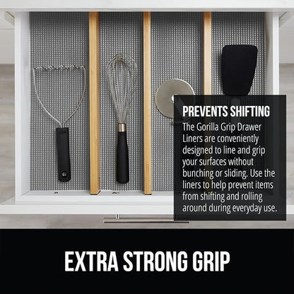 Gorilla Grip powerGRIP Drawer Shelf and Cabinet Liner, Thick Strong Hold, Non-Adhesive Liners Protect Kitchen Cabinets and Cupboard, Bathroom Drawers, Easy Install, Breathable Mat, 20" x20', Gray