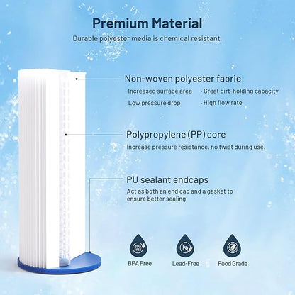 Whole House Water Filter Cartridge Replacement for Well Water, 50 Micron Water Filter 10" x 4.5" Pleated Sediment Water Filter Compatible with FXHSC, R50-BBSA, WFHDC3001, W50PEHD - 3 Pack