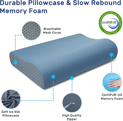Cooling Pillow for Hot Sleepers Neck Pillow Memory Foam for Pain Relief Bed Pillow for Sleeping Ergonomic Orthopedic Cervical for Neck and Shoulder Pain Side Back Stomach Sleeper-Grey