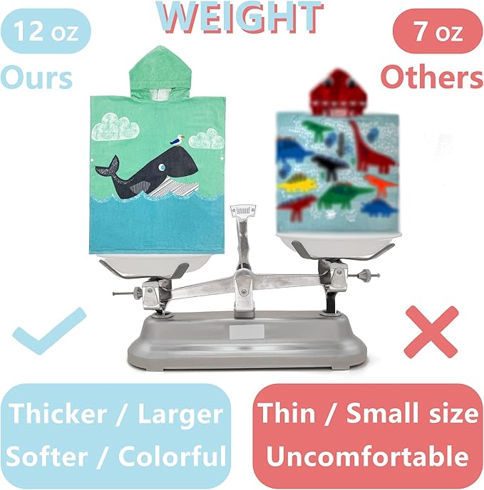Kids Hooded Beach Bath Towel, Baby Surf Poncho Toddlers Soft Real Cotton Wrap Hooded Towels for Kids Boy Girl