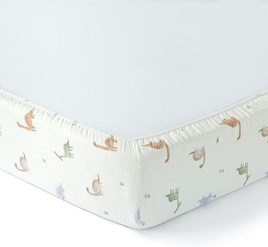 100% Cotton Muslin crib sheets for Boys and Toddler, Soft and Breathable, crib sheets girl Snug Fit, Machine Washable, Multiple Colors, Dino Muslin Size 28"x52"x9"