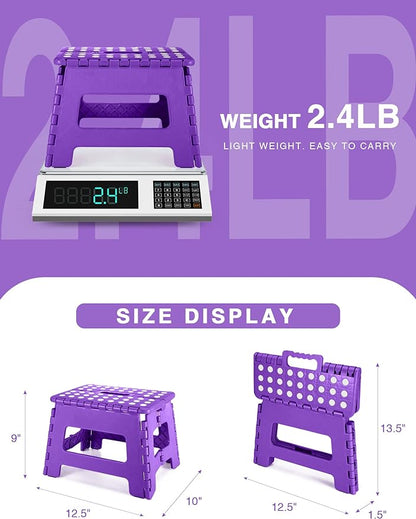 Folding Step Stool 9", Kids Step Stool, Heavy Duty Step Stools for Adults, Compact Foot Stools, Light-Weight Toddler Step Stool for Kitchen, Bathroom, Holds Up to 300 lbs (Purple)